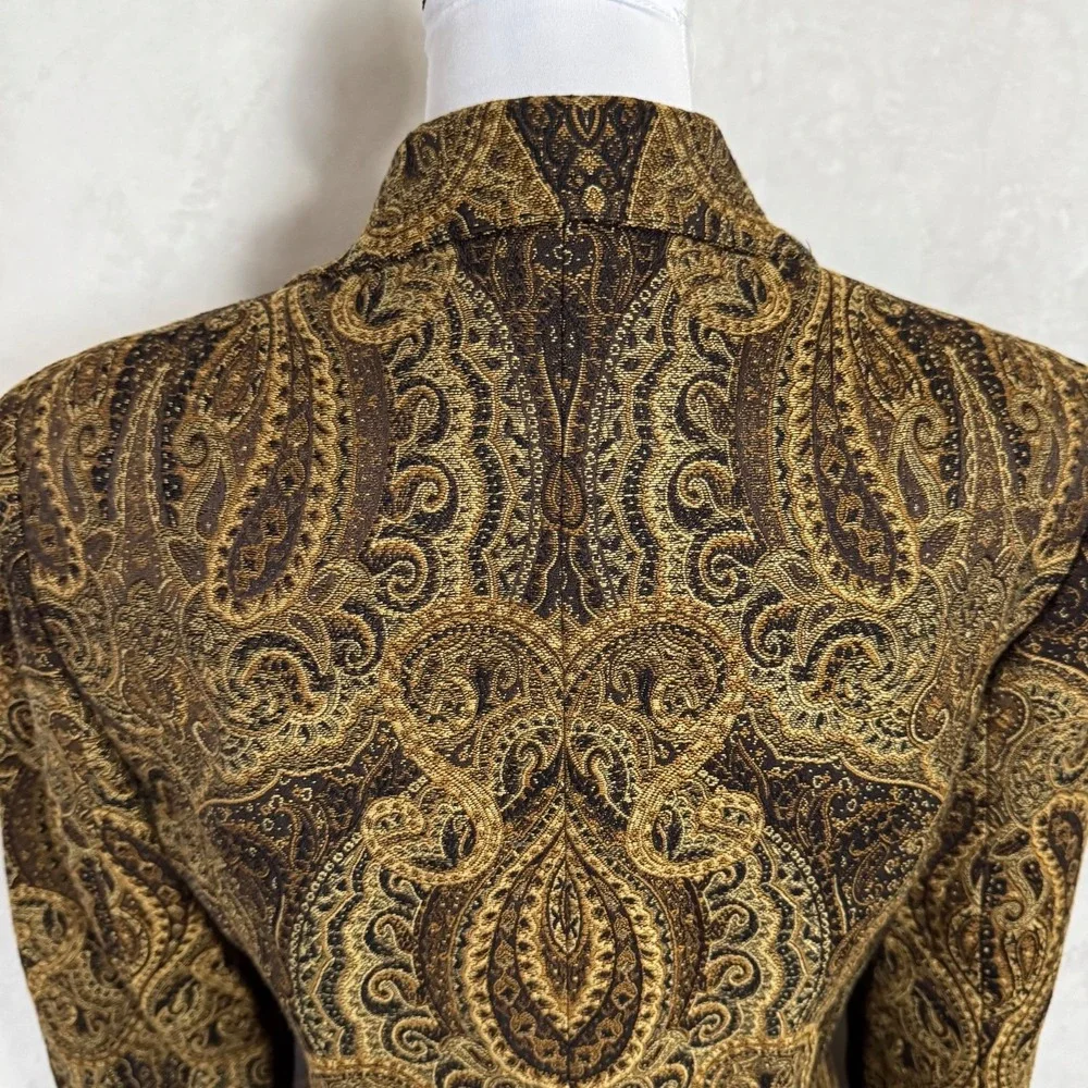 Vintage Paisley Tapestry Blazer Brown Gold Tailored Jacket 12 P Fits Sz Medium P
